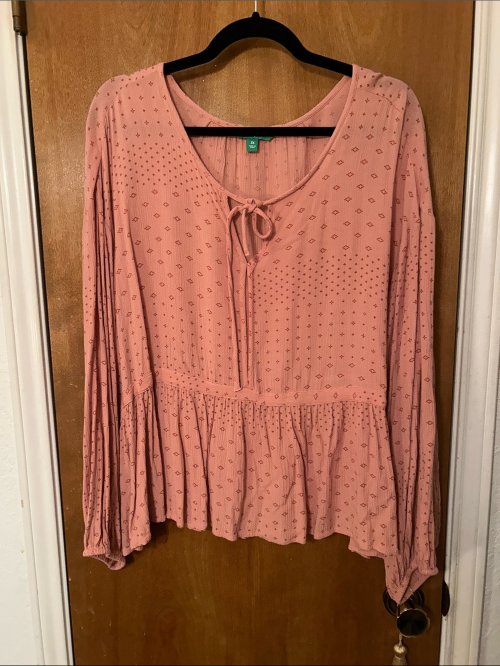 dip Blush Pink Peasant Tunic with Tie Neck